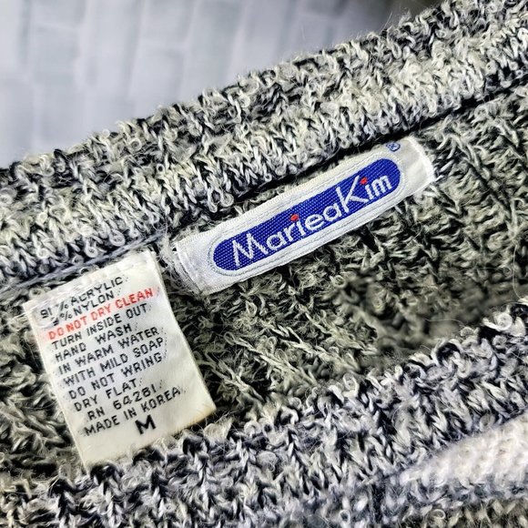 Vintage 80s Mariea Kim Size M Knit Fall Sweater V Fringe Trim Boho Southwestern - Picture 5 of 5